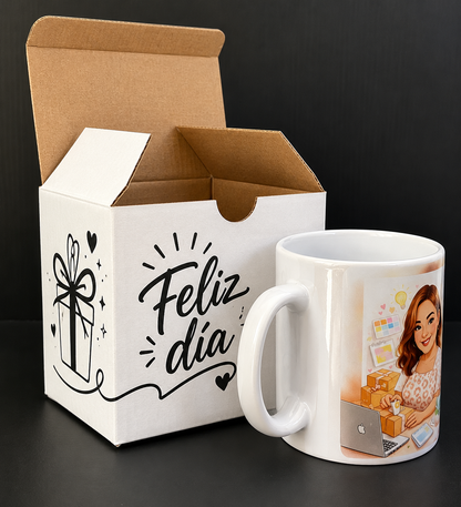 Caja Mug en Microcorrugado Blanco Cafe