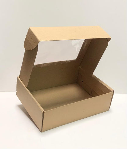 Caja Baul en Microcorrugado Cafe Cafe con Ventana 34x25x10