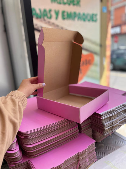 Caja Baul en Microcorrugado Rosado-Cafe de 25x25x6